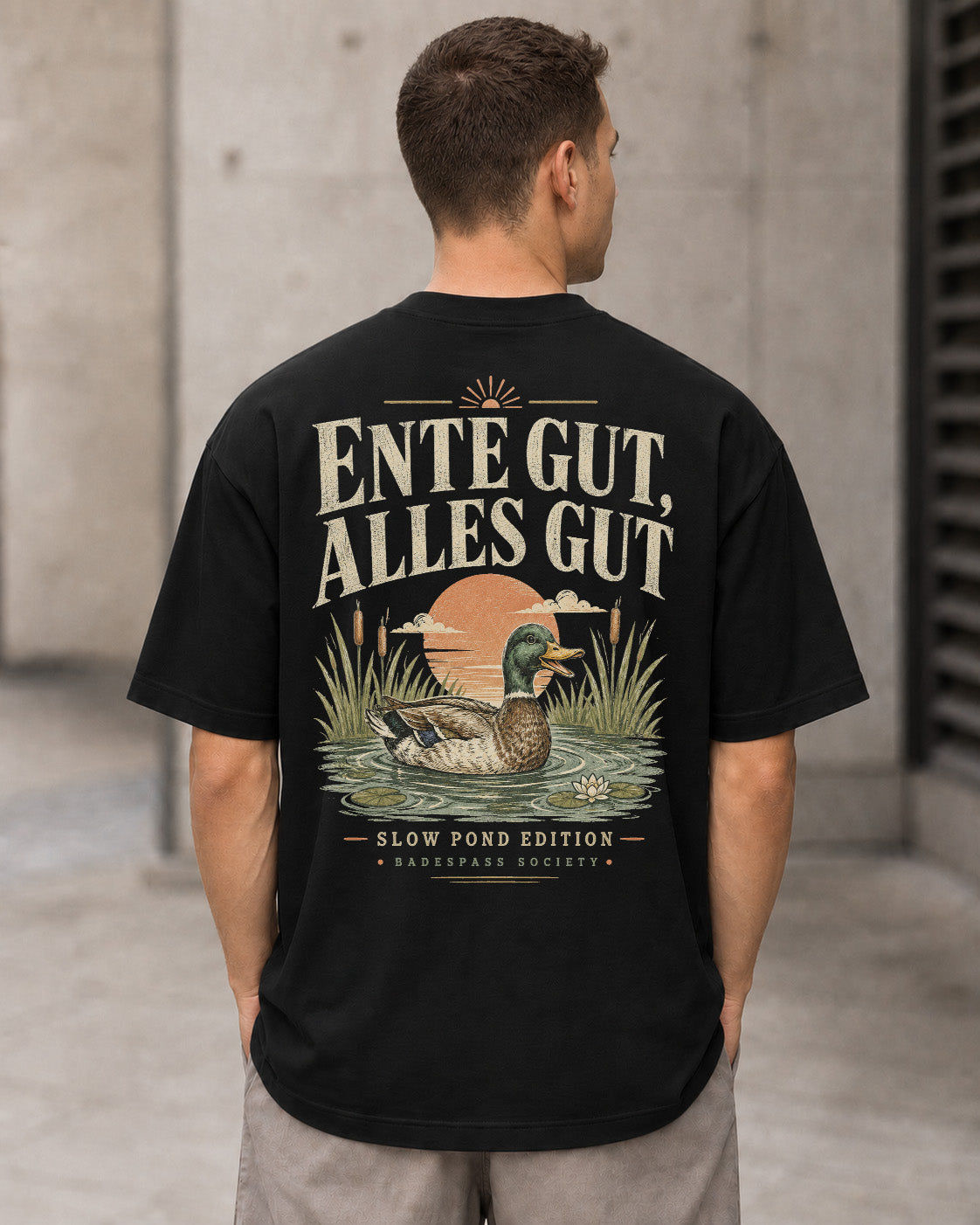Ente Gut Alles Gut T-Shirt – Heavyweight Oversize Shirt Schwarz, Rückenprint