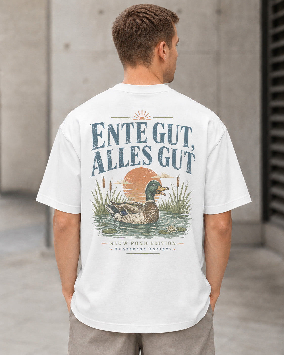 Ente Gut Alles Gut T-Shirt – Heavyweight Oversize Shirt Weiss, Rückenprint