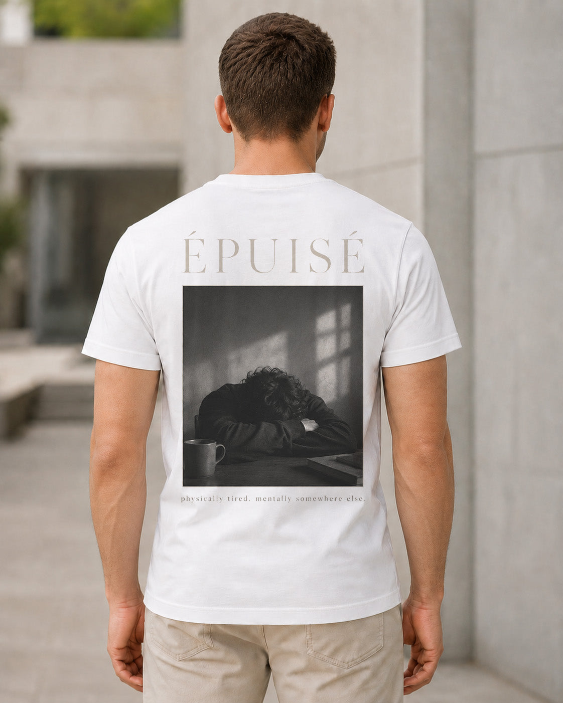 Épuisé T-Shirt – Bio-Baumwolle Shirt Weiss, Rückenprint