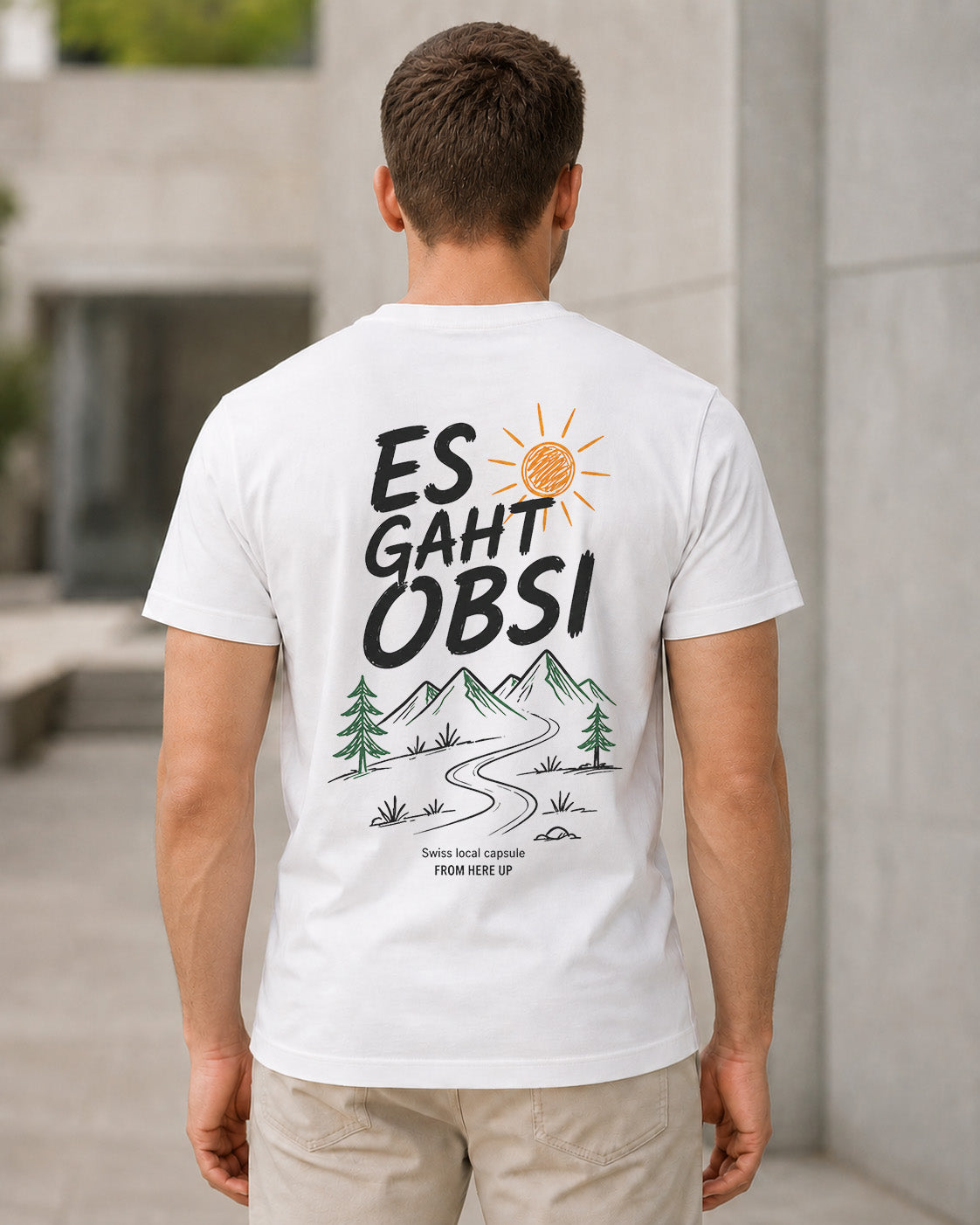 Es Gaht Obsi T-Shirt – Bio-Baumwolle Shirt Weiss, Rückenprint