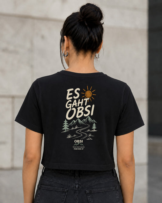 Es Gaht Obsi T-Shirt – Frauen Crop Shirt Schwarz, Rückenprint