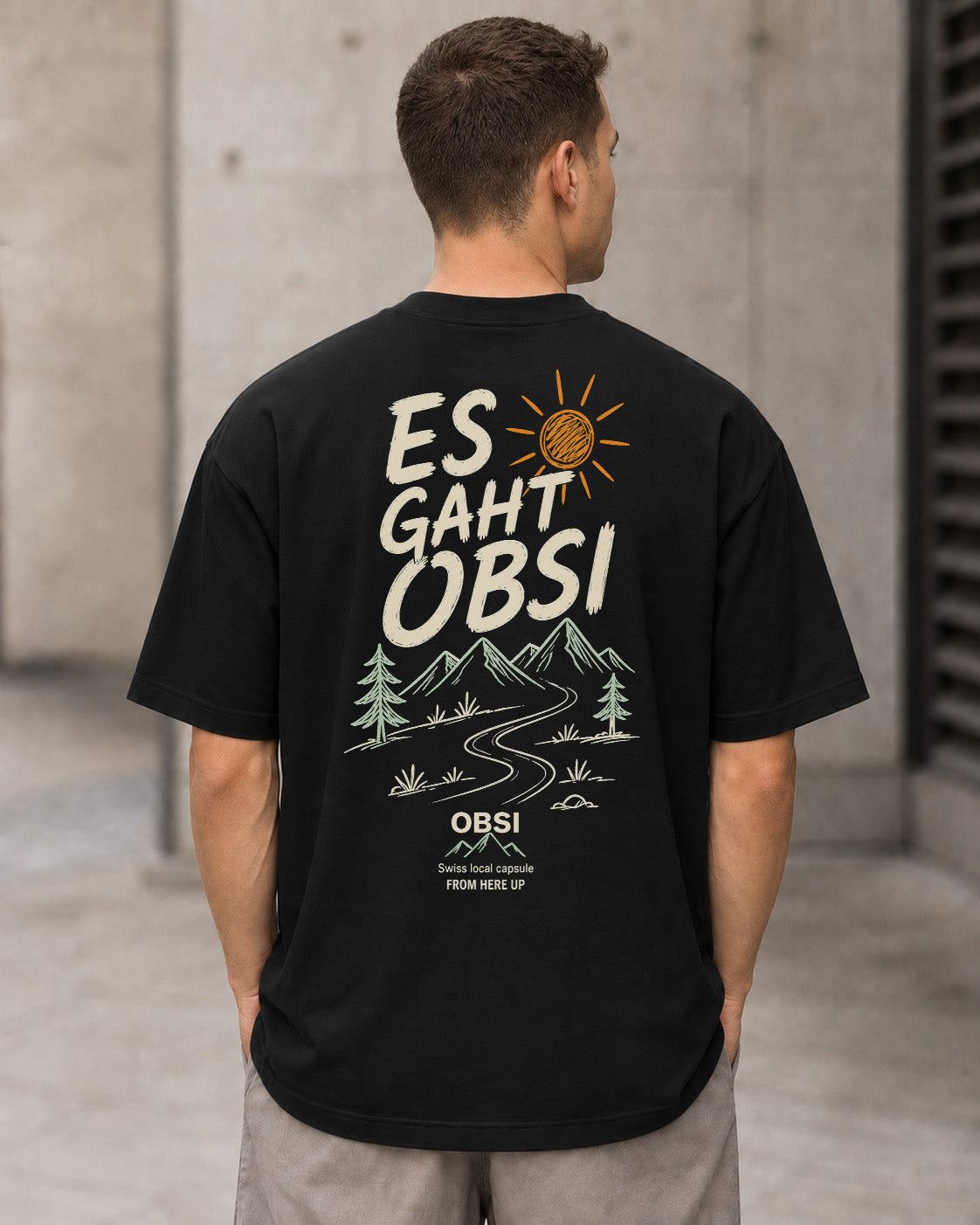 Es Gaht Obsi T-Shirt – Heavyweight Oversize Shirt Schwarz, Rückenprint