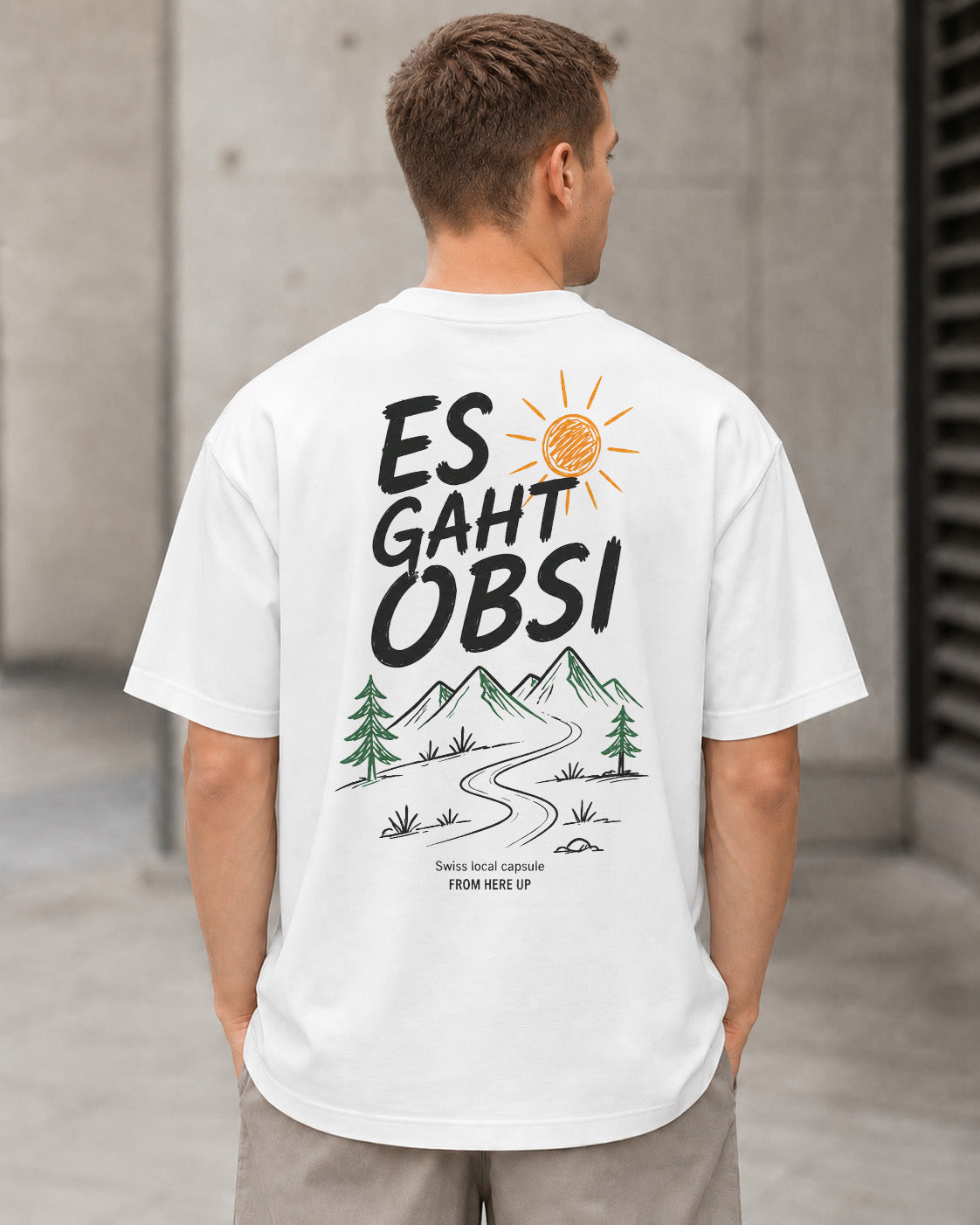 Es Gaht Obsi T-Shirt – Heavyweight Oversize Shirt Weiss, Rückenprint