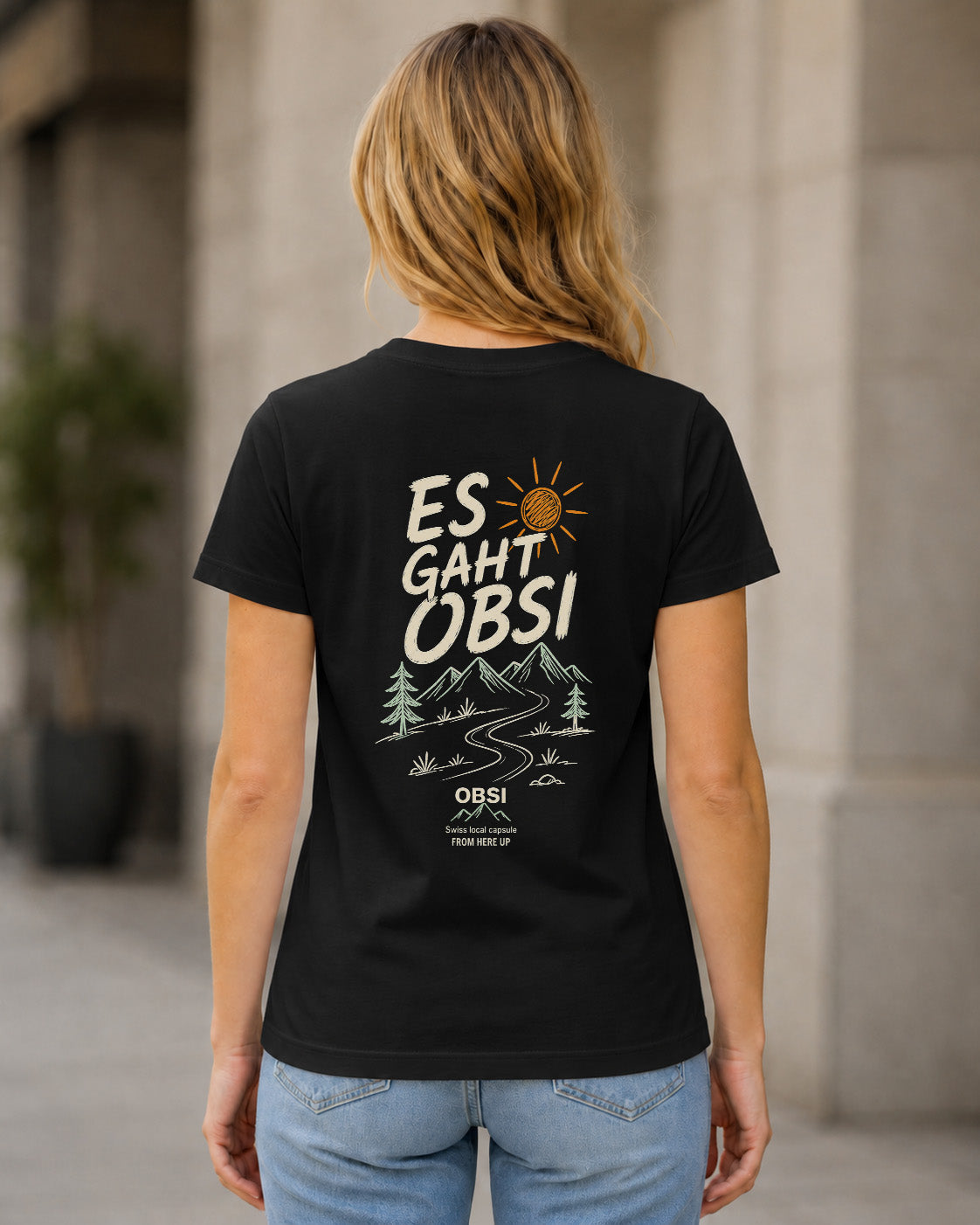Es Gaht Obsi T-Shirt – Frauen Shirt Schwarz, Rückenprint