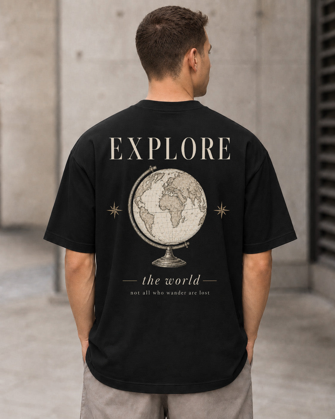 Explore the World T-Shirt – Heavyweight Oversize Shirt Schwarz, Rückenprint