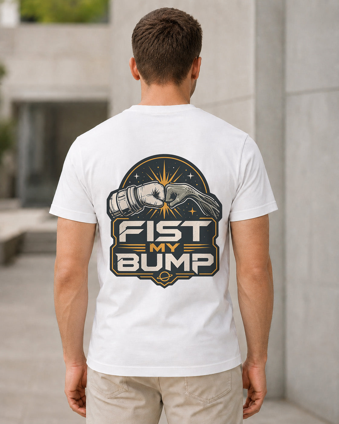 Fist My Bump T-Shirt – Bio-Baumwolle Shirt Weiss, Rückenprint