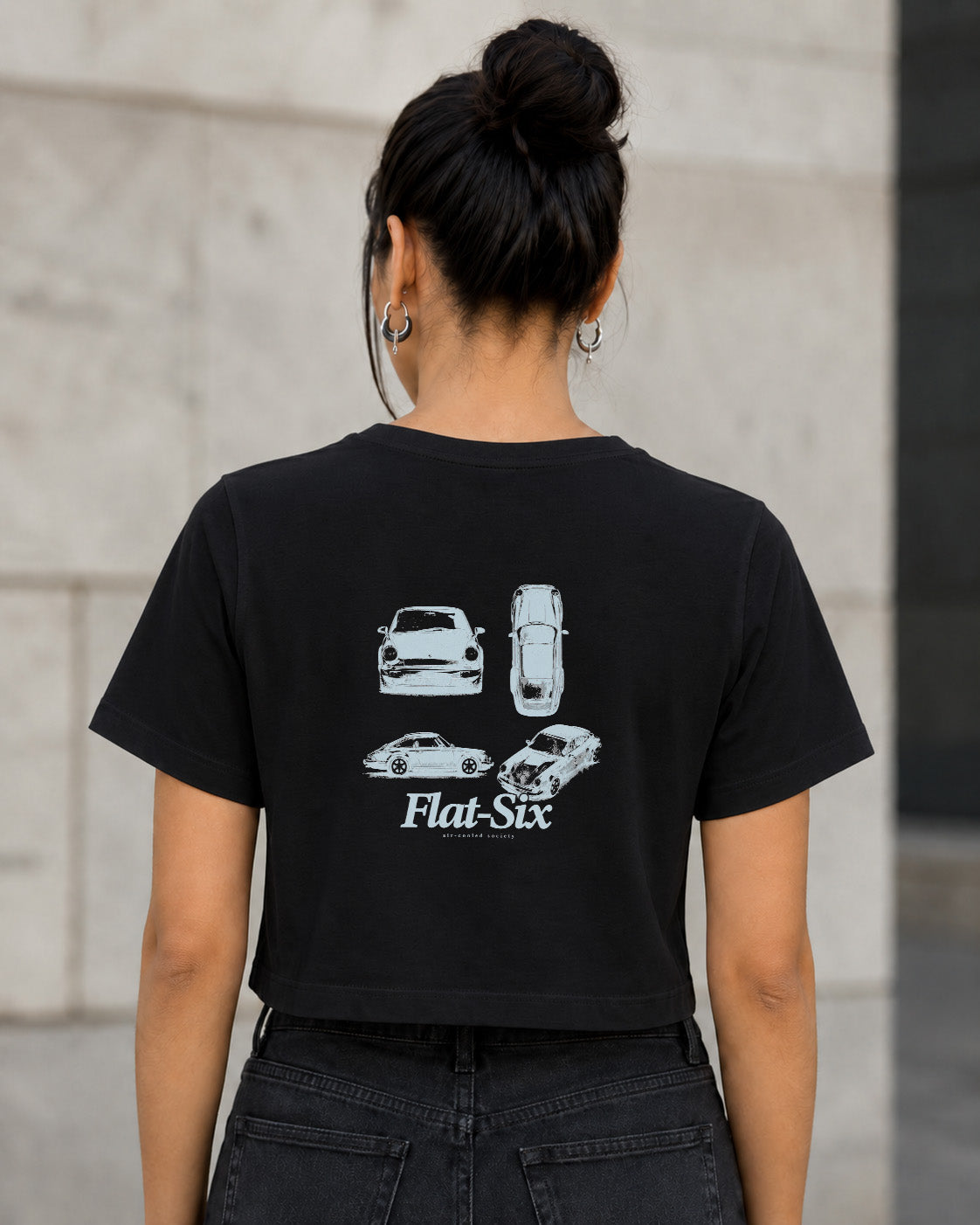 Flat-Six T-Shirt – Frauen Crop Shirt Schwarz, Rückenprint