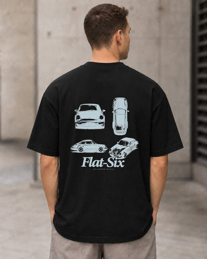 Flat-Six T-Shirt – Heavyweight Oversize Shirt Schwarz, Rückenprint