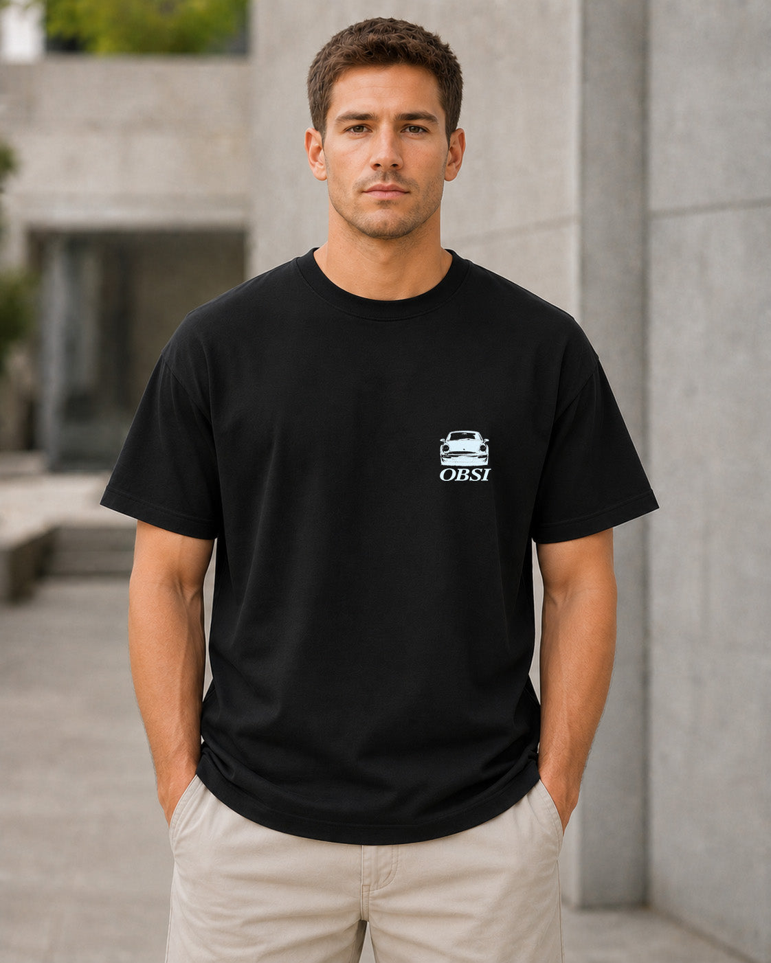 Flat-Six T-Shirt – Heavyweight Oversize Shirt Schwarz, Frontansicht