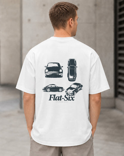 Flat-Six T-Shirt – Heavyweight Oversize Shirt Weiss, Rückenprint