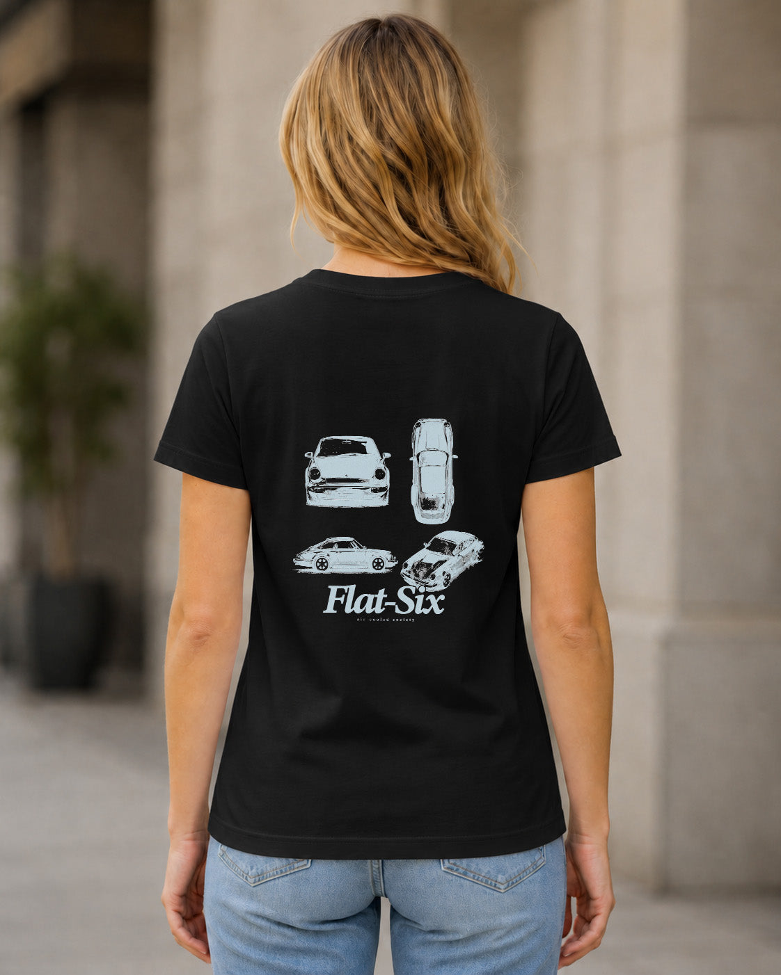 Flat-Six T-Shirt – Frauen Shirt Schwarz, Rückenprint
