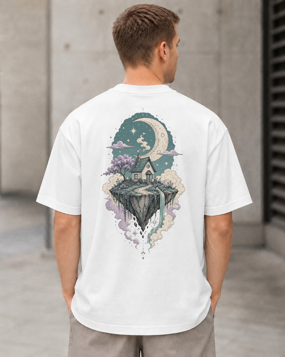 Floating Cottage T-Shirt – Heavyweight Oversize Shirt Weiss, Rückenprint