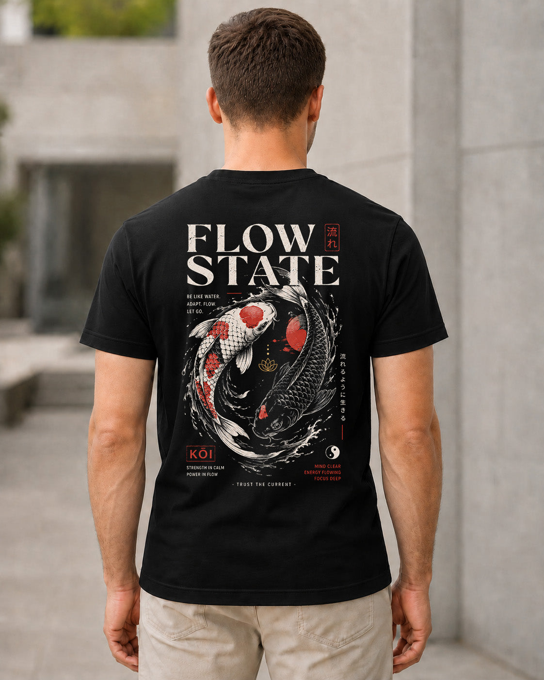 Flow State T-Shirt – Bio-Baumwolle Shirt Schwarz, Rückenprint