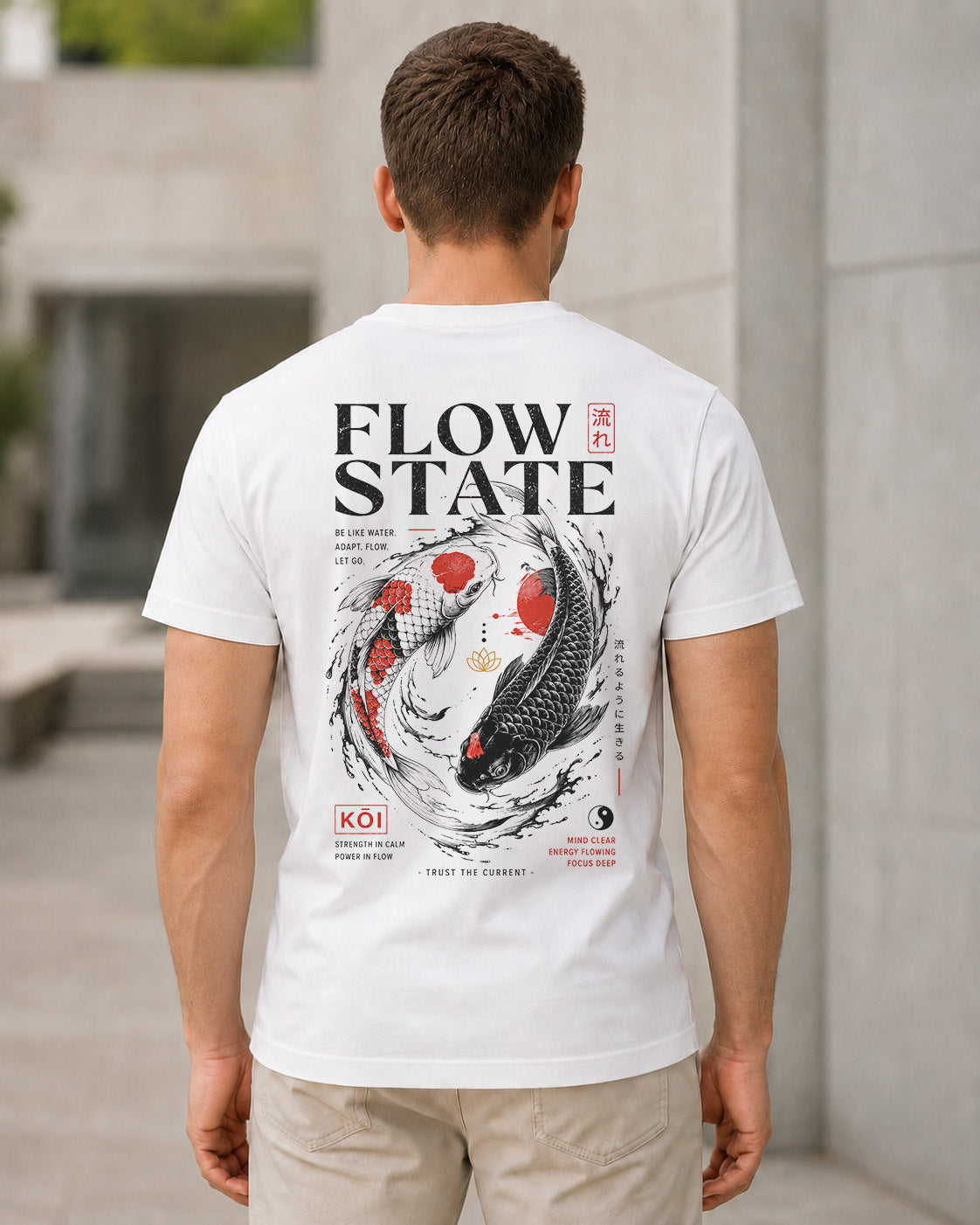Flow State T-Shirt – Bio-Baumwolle Shirt Weiss, Rückenprint