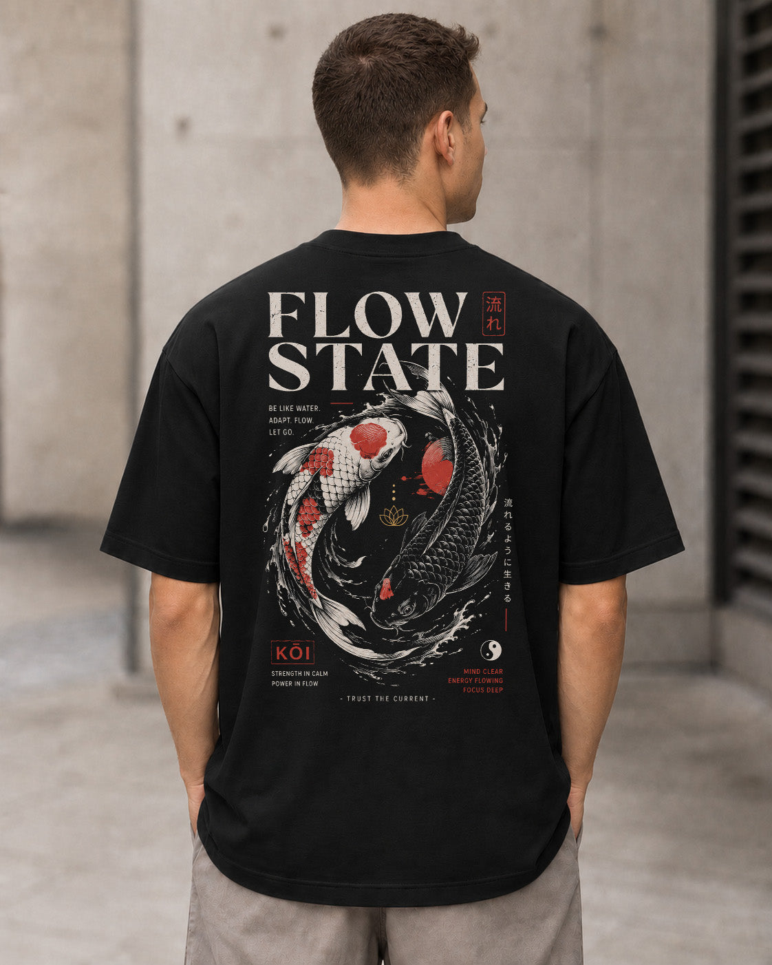 Flow State T-Shirt – Heavyweight Oversize Shirt Schwarz, Rückenprint