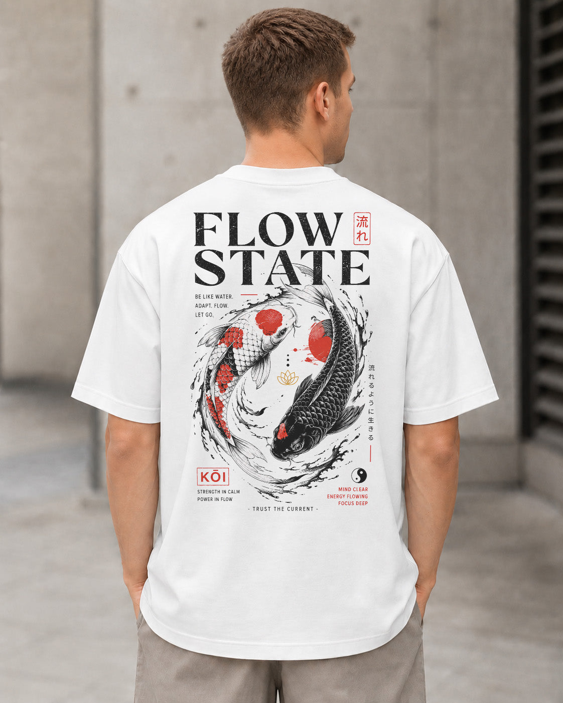Flow State T-Shirt – Heavyweight Oversize Shirt Weiss, Rückenprint