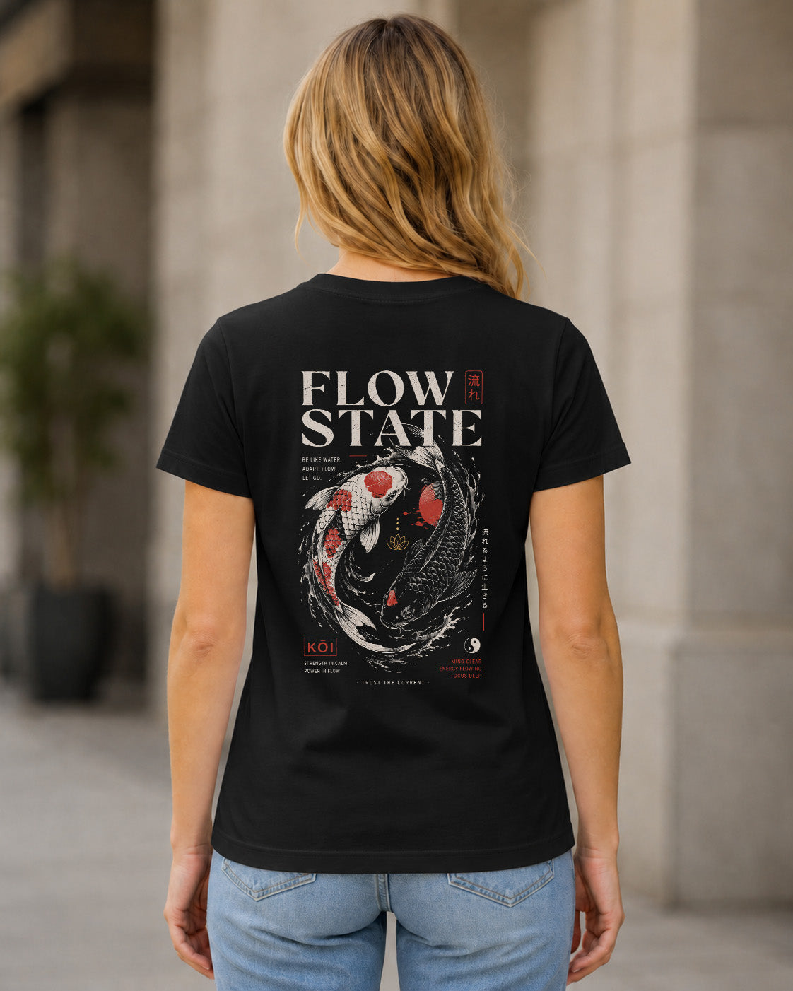 Flow State T-Shirt – Frauen Shirt Schwarz, Rückenprint