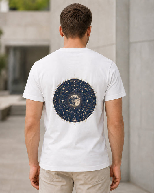 Full Moon Circle T-Shirt – Bio-Baumwolle Shirt Weiss, Rückenprint