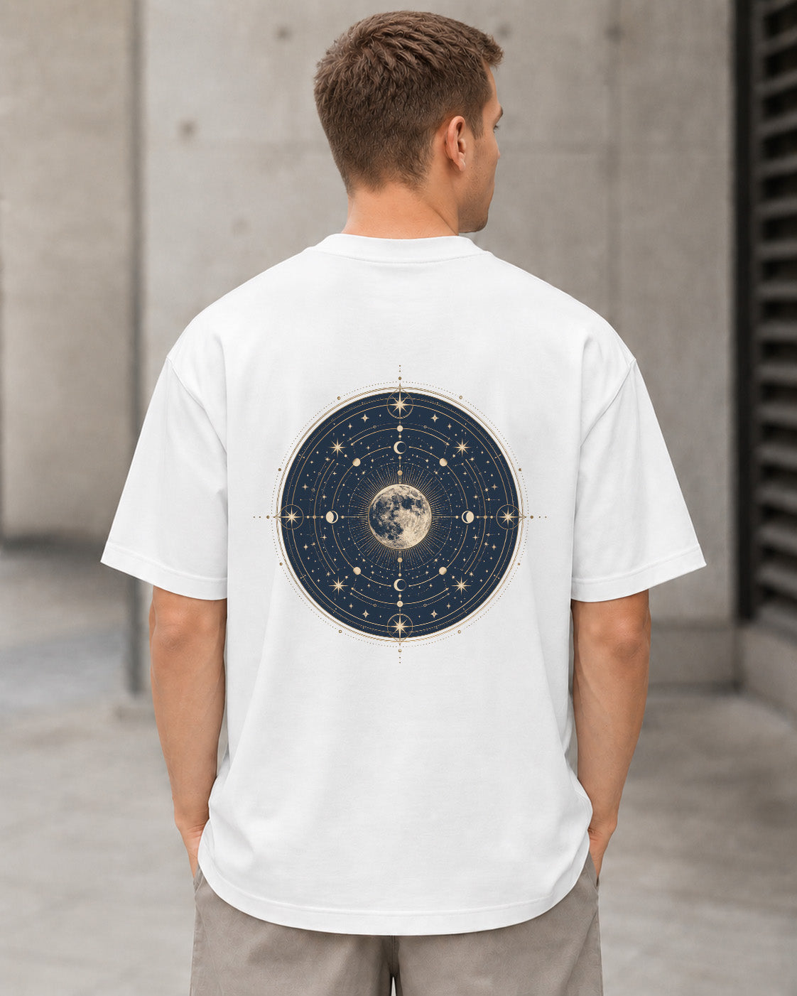 Full Moon Circle T-Shirt – Heavyweight Oversize Shirt Weiss, Rückenprint