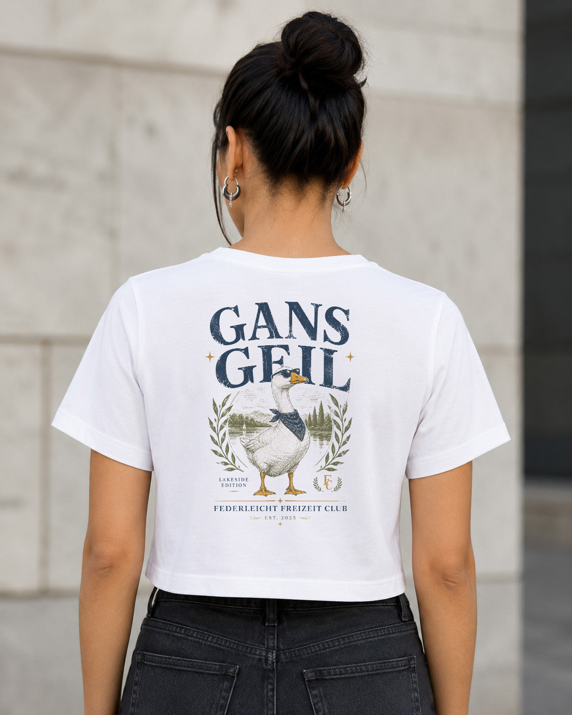 Gans Geil T-Shirt – Frauen Crop Shirt Weiss, Rückenprint