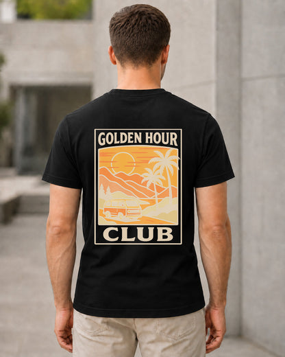 Golden Hour Club T-Shirt – Bio-Baumwolle Shirt Schwarz, Rückenprint