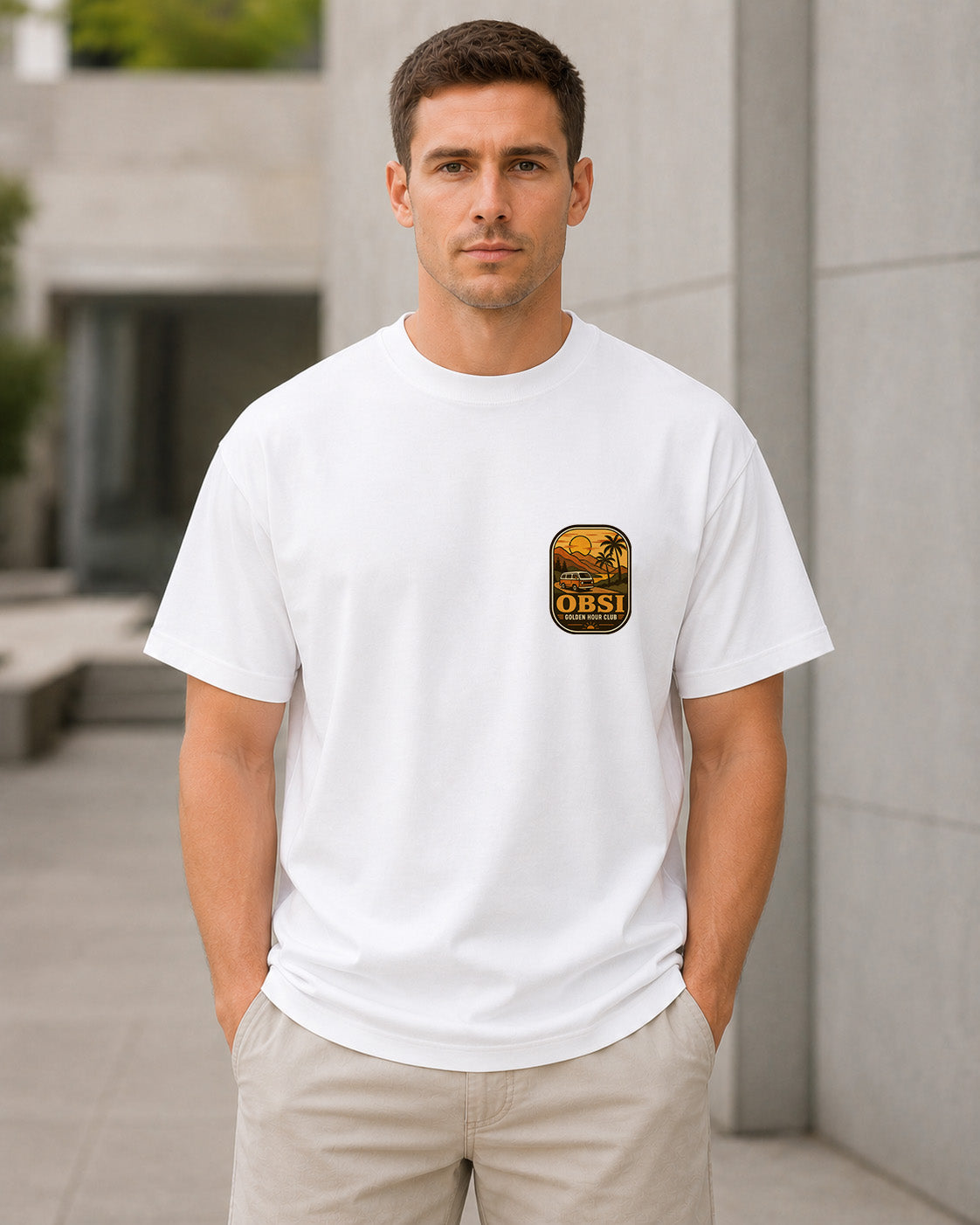 Golden Hour Club T-Shirt – Heavyweight Oversize Shirt Weiss, Frontansicht