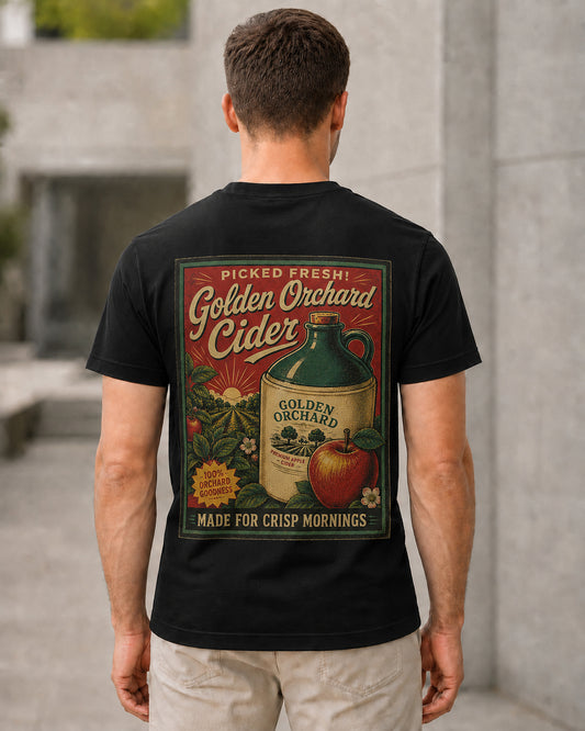 Golden Orchard Cider T-Shirt – Bio-Baumwolle Shirt Schwarz, Rückenprint