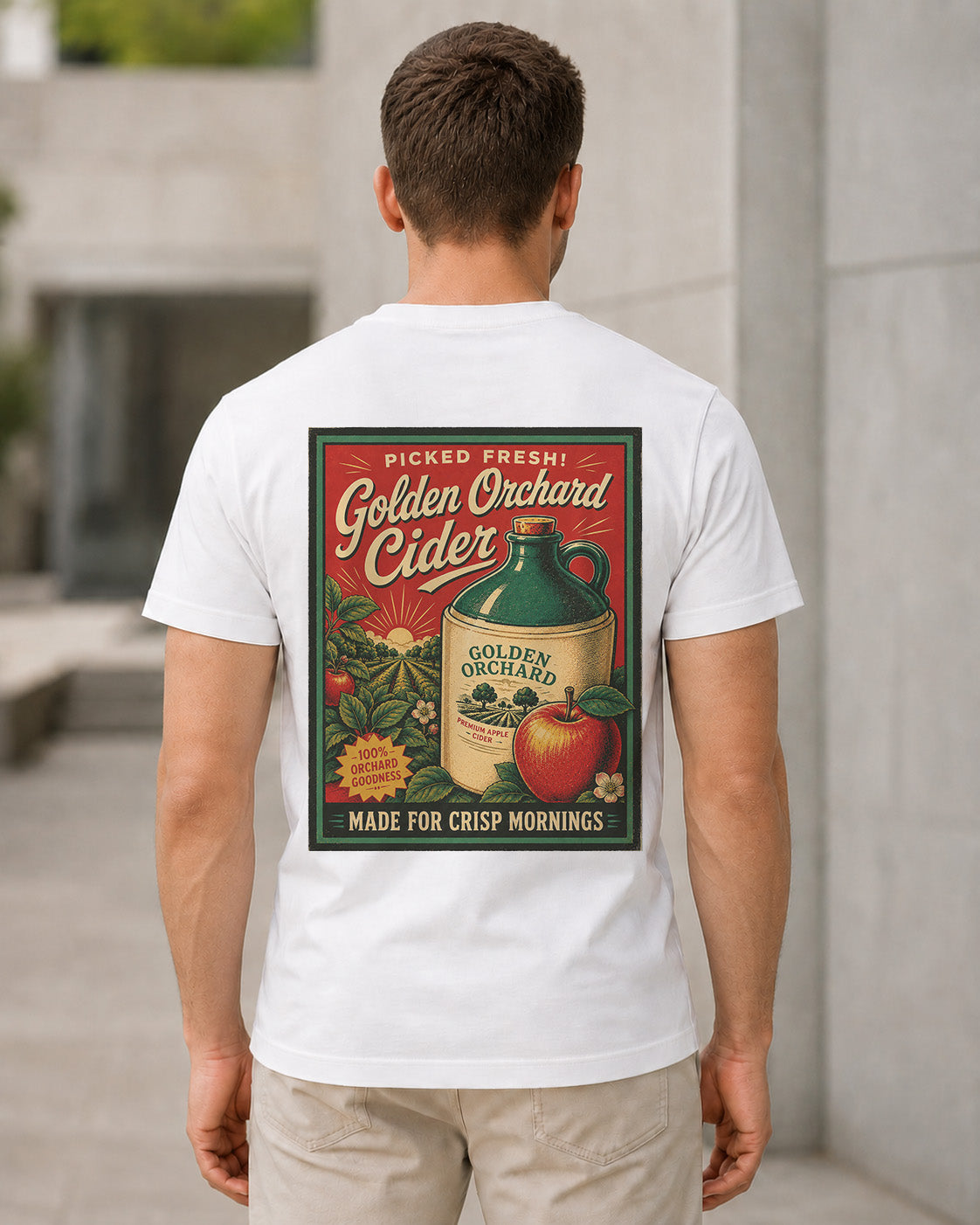 Golden Orchard Cider T-Shirt – Bio-Baumwolle Shirt Weiss, Rückenprint