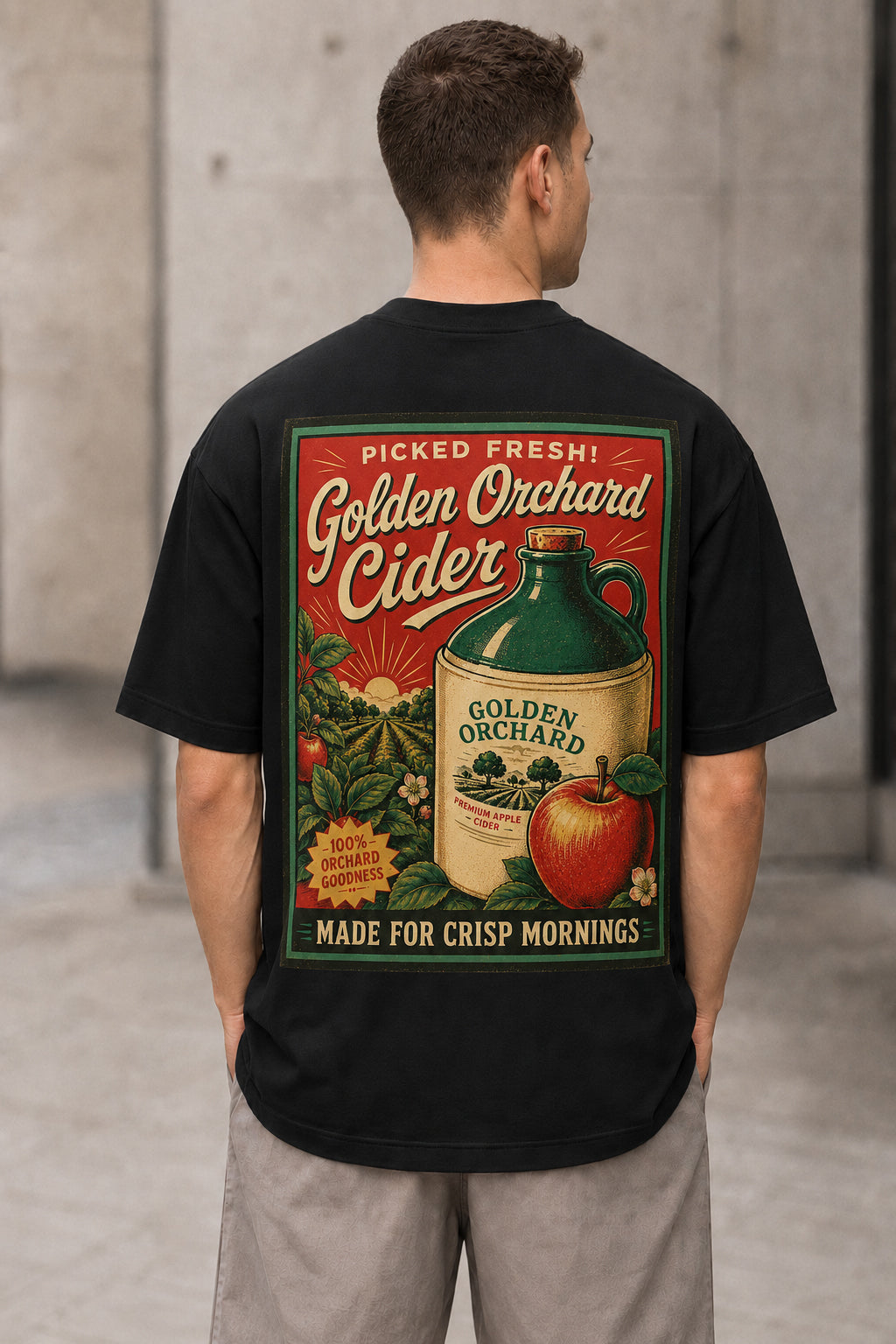 Golden Orchard Cider T-Shirt – Heavyweight Oversize Shirt Schwarz, Rückenprint