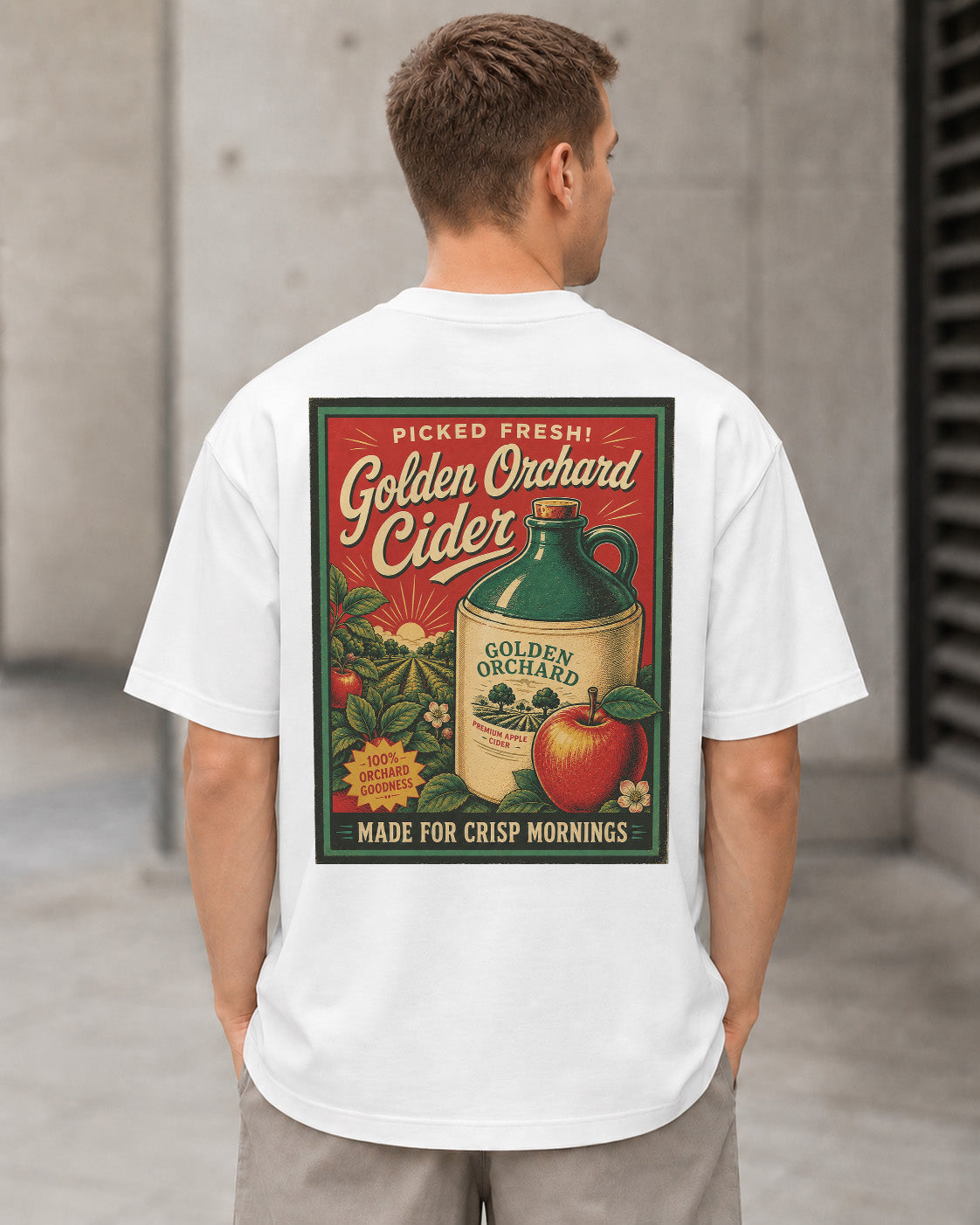 Golden Orchard Cider T-Shirt – Heavyweight Oversize Shirt Weiss, Rückenprint