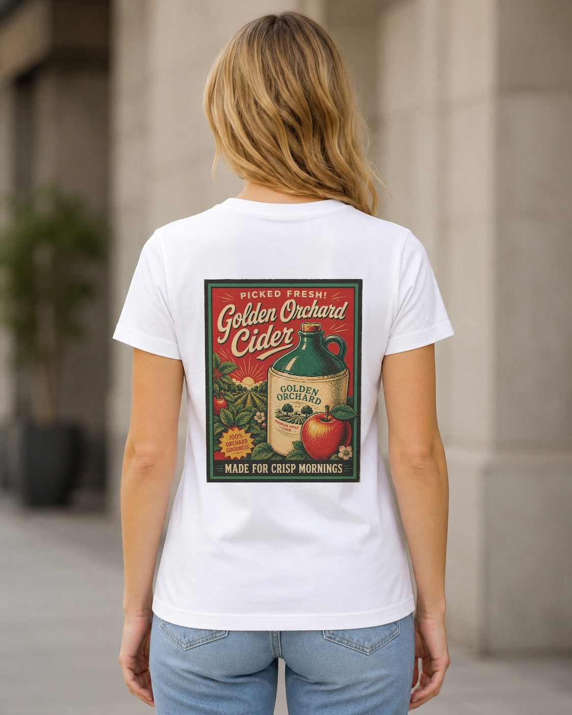 Golden Orchard Cider T-Shirt – Frauen Shirt Weiss, Rückenprint