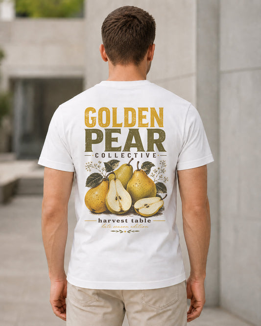 Golden Pear Collective T-Shirt – Bio-Baumwolle Shirt Weiss, Rückenprint