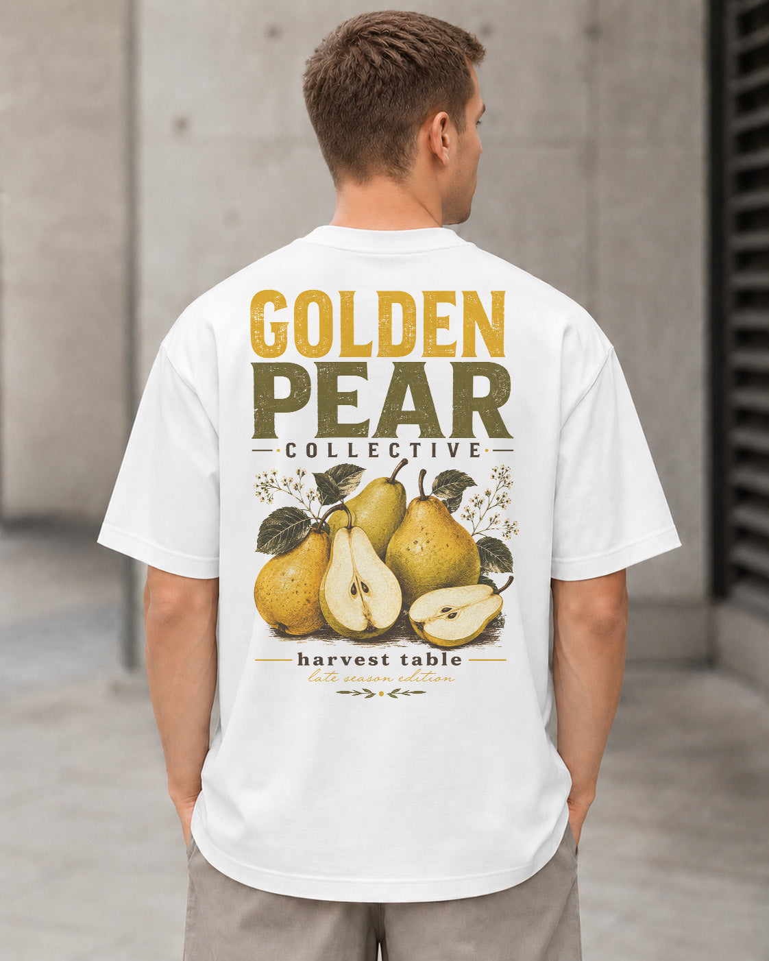 Golden Pear Collective T-Shirt – Heavyweight Oversize Shirt Weiss, Rückenprint
