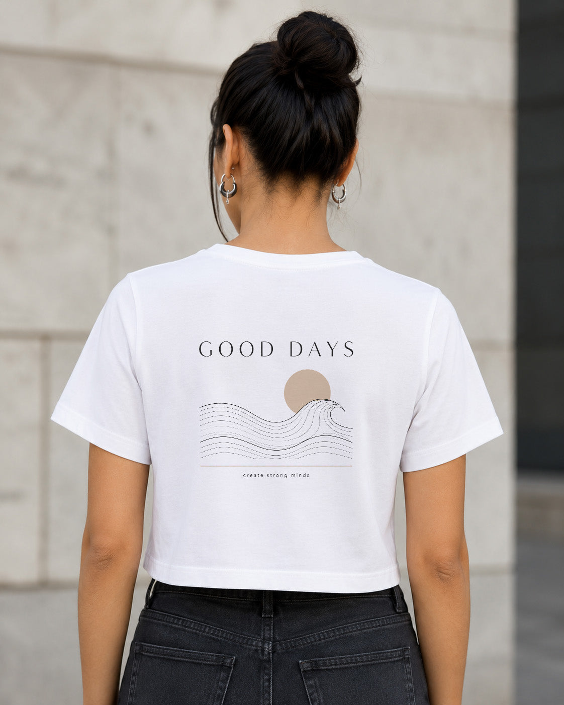 Good Days T-Shirt – Frauen Crop Shirt Weiss, Rückenprint