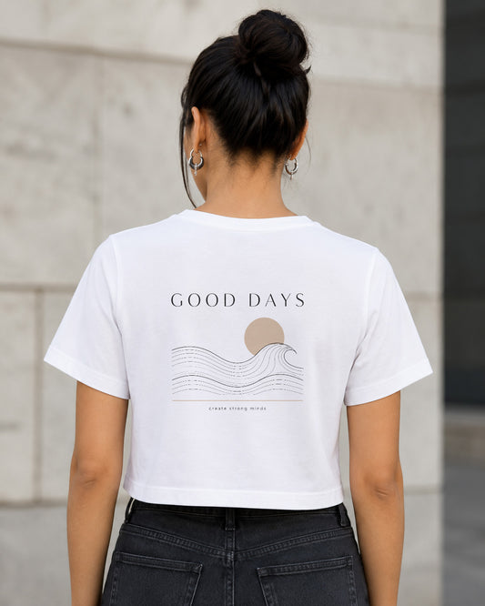 Good Days T-Shirt – Frauen Crop Shirt Weiss, Rückenprint