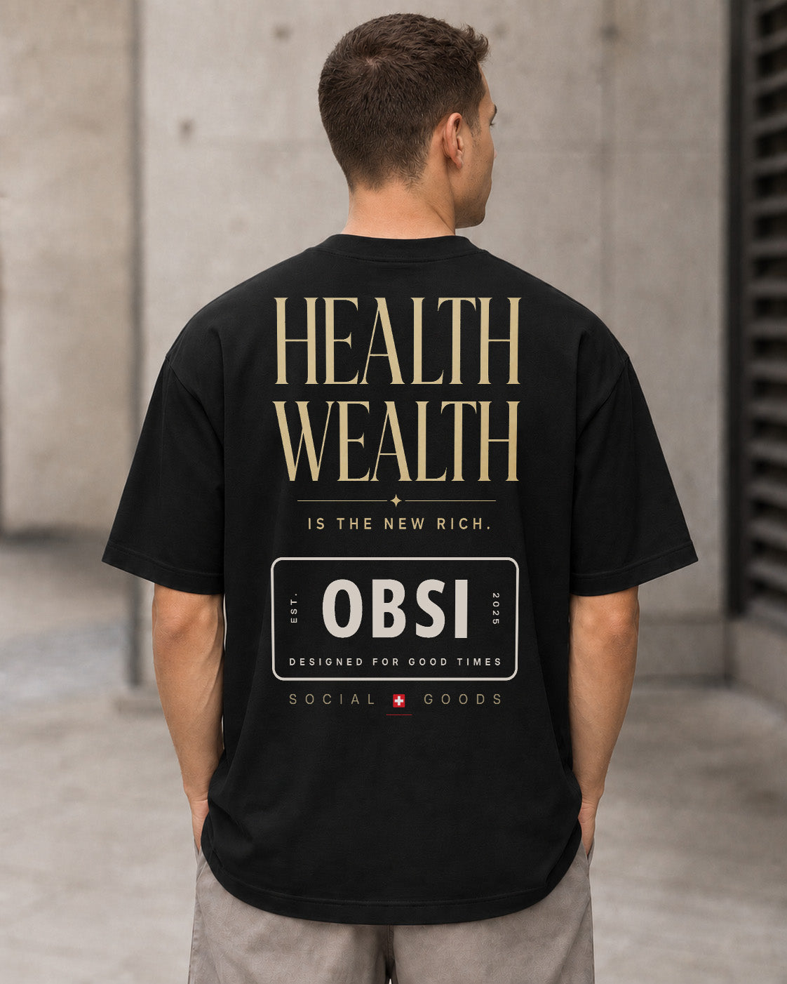 Health Wealth T-Shirt – Heavyweight Oversize Shirt Schwarz, Rückenprint