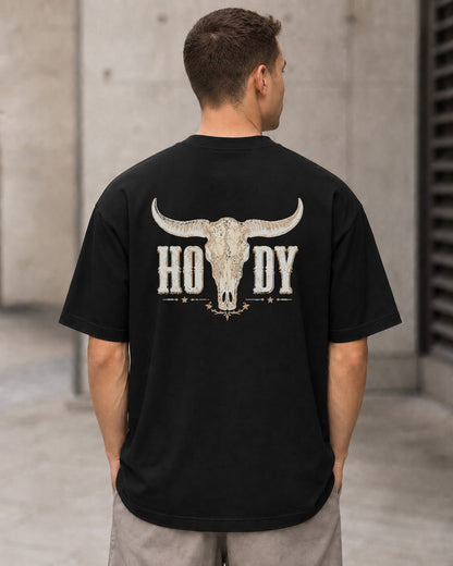 Howdy T-Shirt – Heavyweight Oversize Shirt Schwarz, Rückenprint