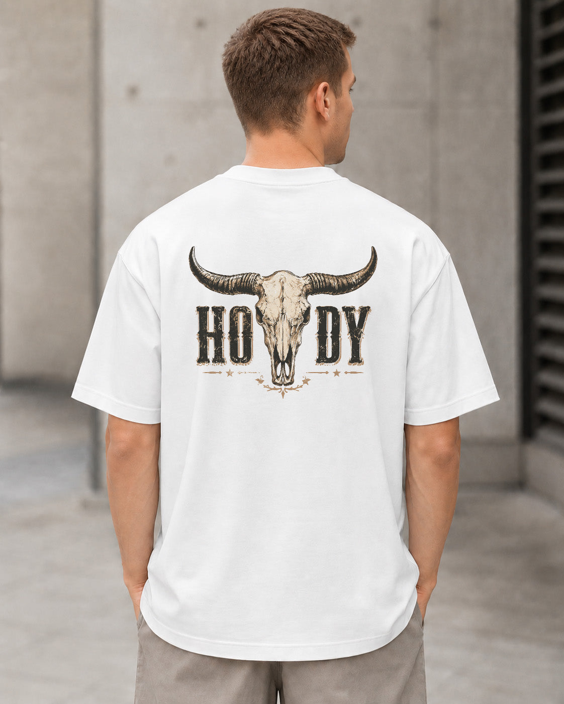 Howdy T-Shirt – Heavyweight Oversize Shirt Weiss, Rückenprint