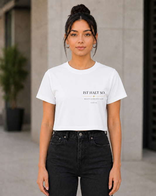 Ist Halt So T-Shirt – Frauen Crop Shirt Weiss, Frontprint