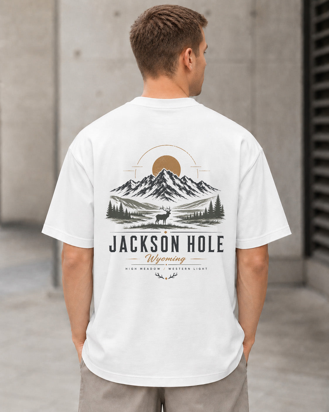Jackson Hole T-Shirt – Heavyweight Oversize Shirt Weiss, Rückenprint