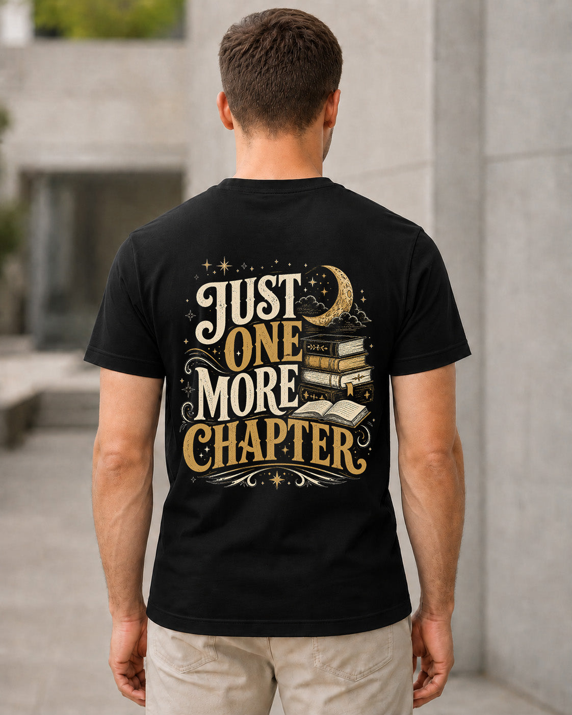 Just One More Chapter T-Shirt – Bio-Baumwolle Shirt Schwarz, Rückenprint