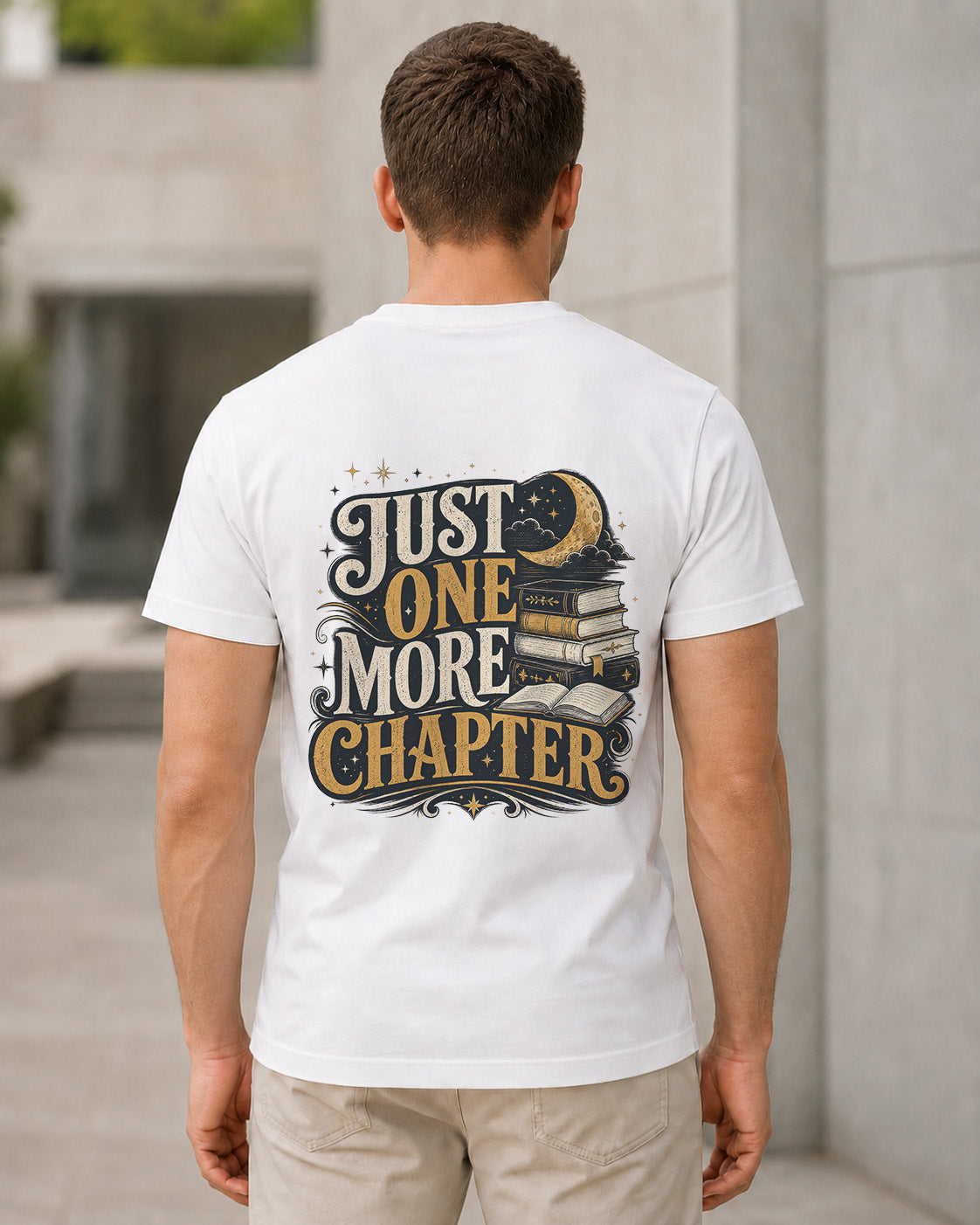 Just One More Chapter T-Shirt – Bio-Baumwolle Shirt Weiss, Rückenprint