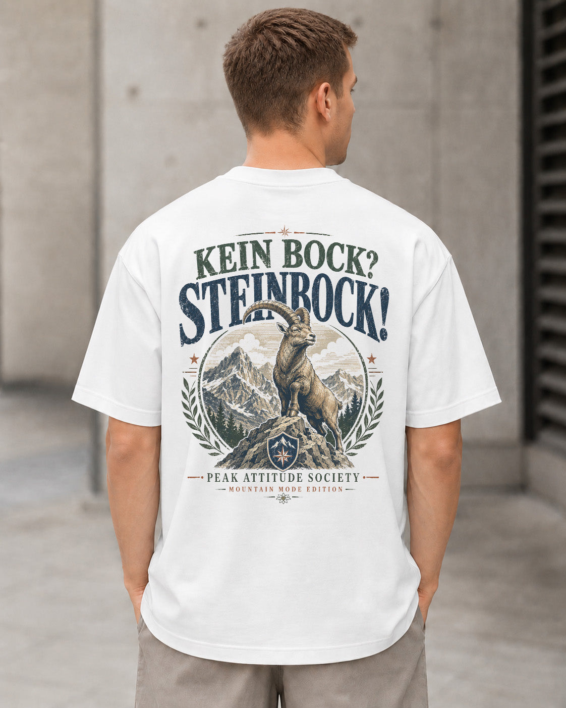 Kein Bock Steinbock T-Shirt – Heavyweight Oversize Shirt Weiss, Rückenprint