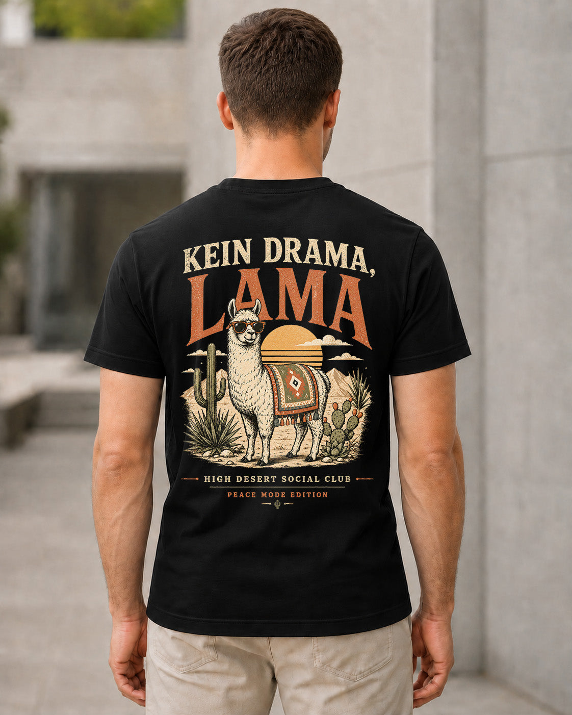 Kein Drama Lama T-Shirt – Bio-Baumwolle Shirt Schwarz, Rückenprint