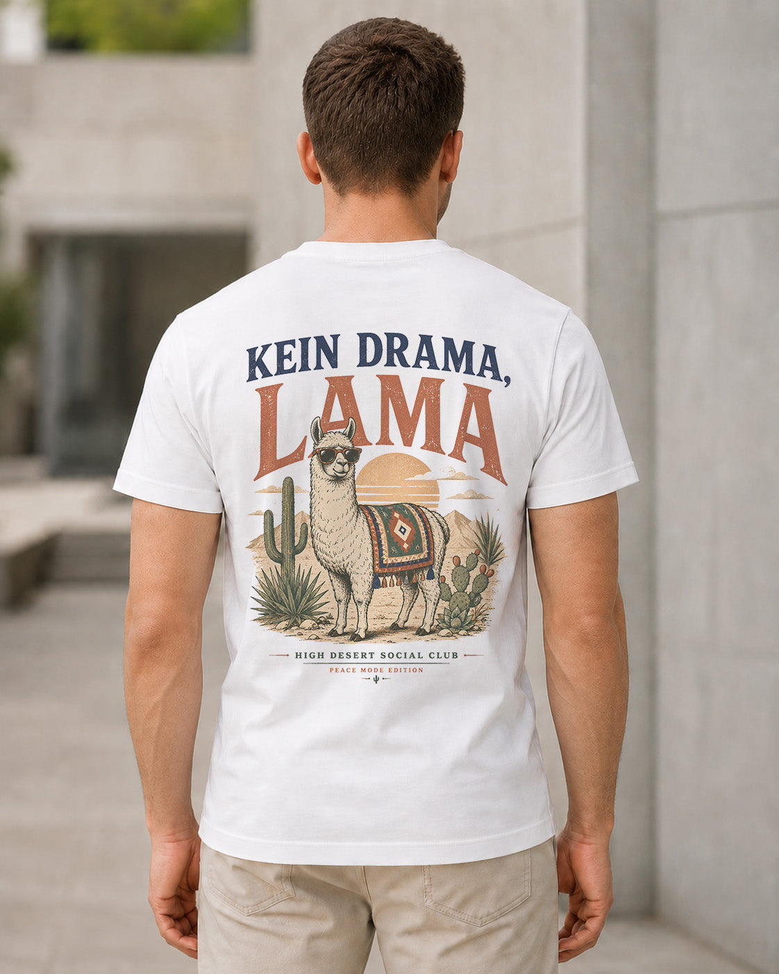 Kein Drama Lama T-Shirt – Bio-Baumwolle Shirt Weiss, Rückenprint