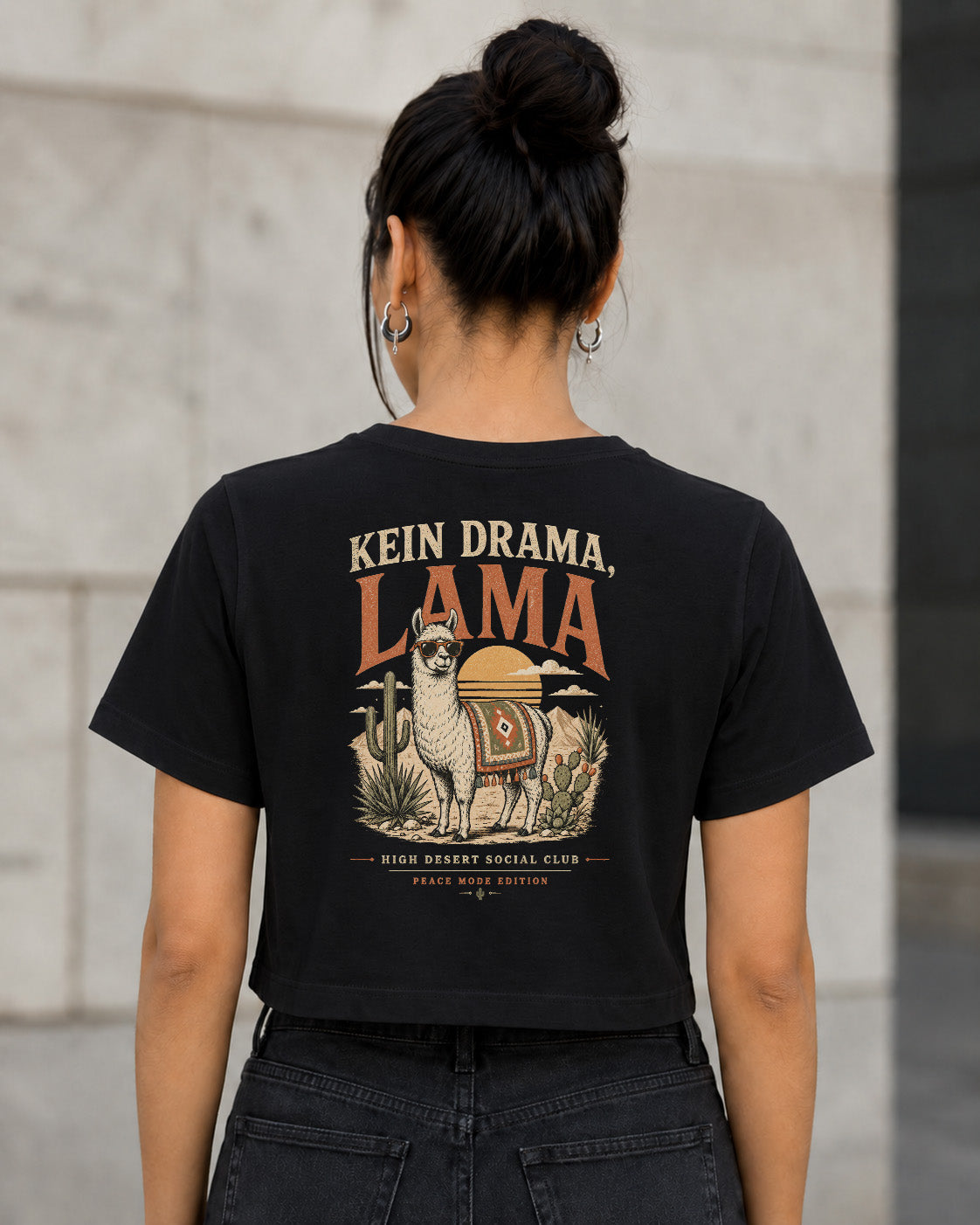 Kein Drama Lama T-Shirt – Frauen Crop Shirt Schwarz, Rückenprint