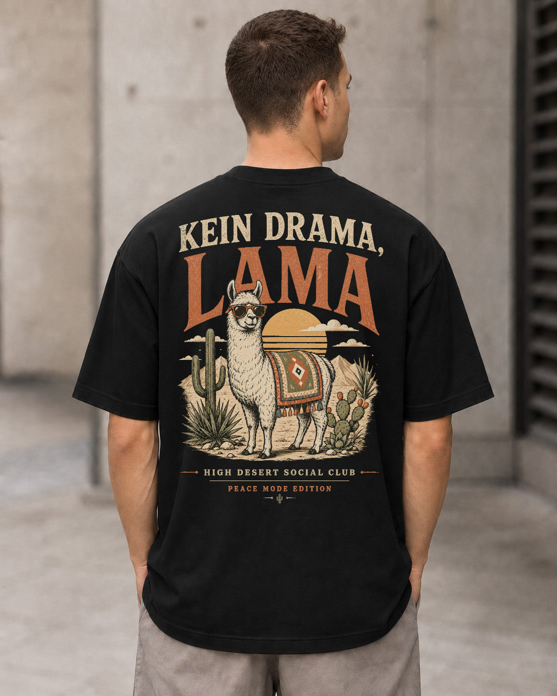 Kein Drama Lama T-Shirt – Heavyweight Oversize Shirt Schwarz, Rückenprint