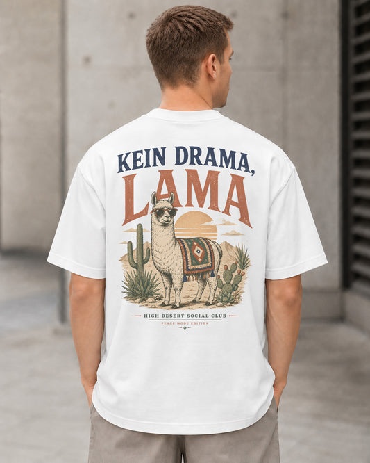 Kein Drama Lama T-Shirt – Heavyweight Oversize Shirt Weiss, Rückenprint