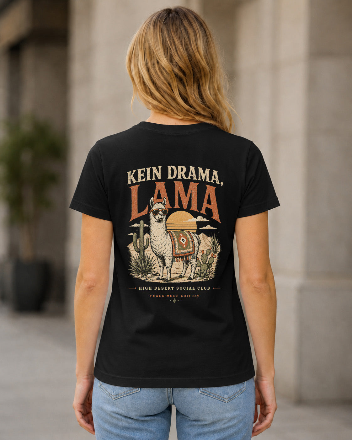 Kein Drama Lama T-Shirt – Frauen Shirt Schwarz, Rückenprint