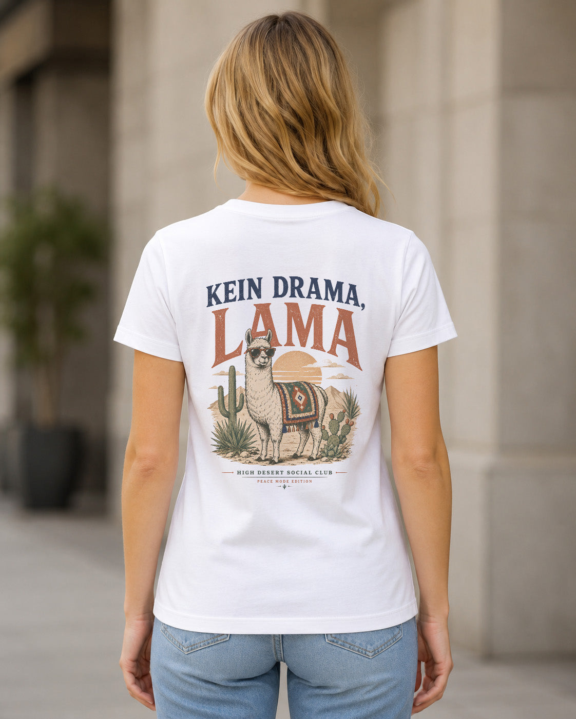 Kein Drama Lama T-Shirt – Frauen Shirt Weiss, Rückenprint